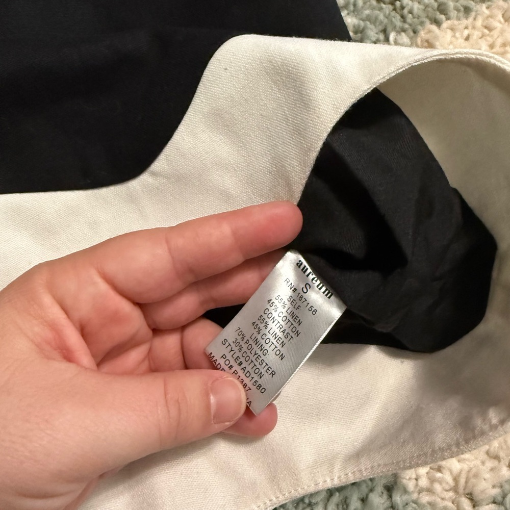 AUREUM linen blend black and white wave hem mini dress lined sleeveless Small - Picture 8 of 11
